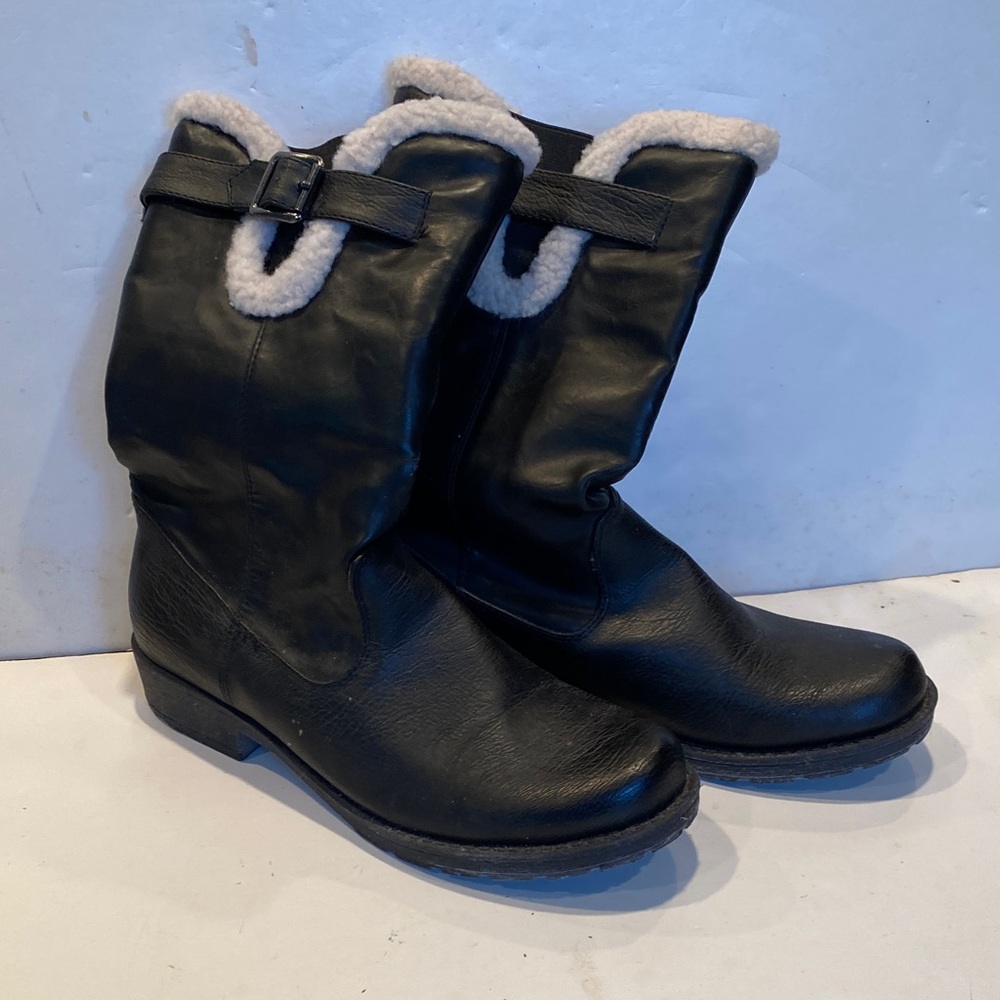 Rebel Black Faux Leather & Faux Shearling Fur Boots